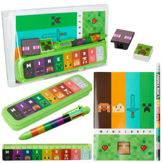 Minecraft Federmäppchen Jungen, Gefülltes Pencil Case Schreibwaren Set - Geschenke für Kinder (Grün/Mehrfarbig)