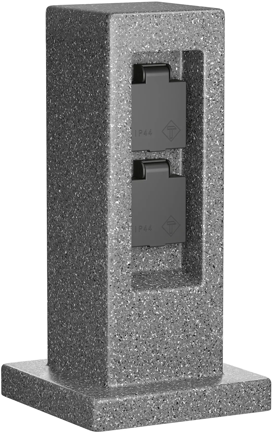 ledscom.de Garten Steckdosensäule POCK für außen, IP44, 2-fach, anthrazit (Stein-Optik), eckig, 30 cm