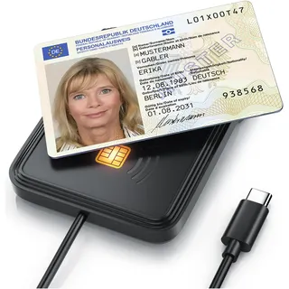 CSL Chipkartenleser, SmartCard Reader USB C, NFC SIM Kartenlesegerät, Personalausweis, Bankkarten uvm. USB-C Speicherkartenlesegerät, Schwarz