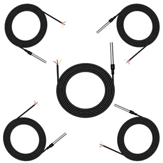 Digitaler 5M Temperatursensor ENOPYO Temperaturfühler Temperaturkabel 5 Stk,Edelstahl Wasserdichte Sonde,Kompatibel mit Shelly Temperatursensor addon,Arduino,Raspberry Pi,Inklusive E-book