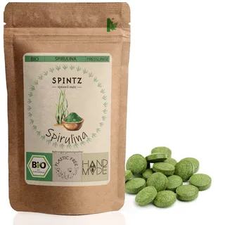 SPINTZ® 2000 Stk. Bio Spirulina Bio Presslinge 100% kontrolliert biologischer Anbau | Vegane Spirulina Tabletten 250mg/Tab | Plastikfrei und nachhaltig verpackte Spirulina Tabletten