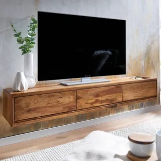 FineBuy TV-Board Kommode 160cm hängend Sheesham Massivholz TV Lowboard mit 3 Schubladen