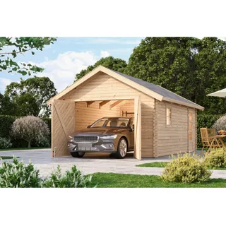 Karibu 40 mm Blockbohlen Satteldachgarage 3,87 x 5,37 m natur