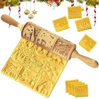 Weihnachts Nudelholz, Teigroller Weihnachten Nudelholz mit Muster, Nudelholz mit Muster, Nudelholz mit Muster Weihnachten, Teigroller mit Muster, Präge Nudelholz, Geprägtes Nudelhölzer, PräGerolle.