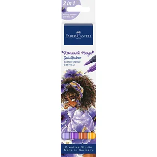 Faber-Castell 164733 - Goldfaber Sketch Marker 4 Alkoholmarker mit Brush Spitzer und Fineliner Spitze, Romantic Manga Collection Set No. 3