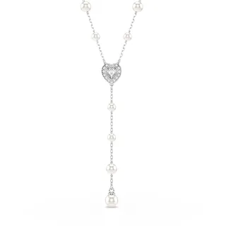 Swarovski Ariana Grande x Y-Halskette, Rhodinierte Damenhalskette mit Kristallperlen und Herz-Motiv in Klarem Pavé und Verschiedenen Schliffen, Länge: 38-48 cm, Motivgröße: 1 x 1 cm