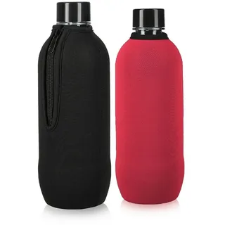 kwmobile 2x Schutzhülle kompatibel mit SodaStream Glasflasche - Neopren Hülle - Flaschen Kühler für Wasser Karaffe in Schwarz Rot