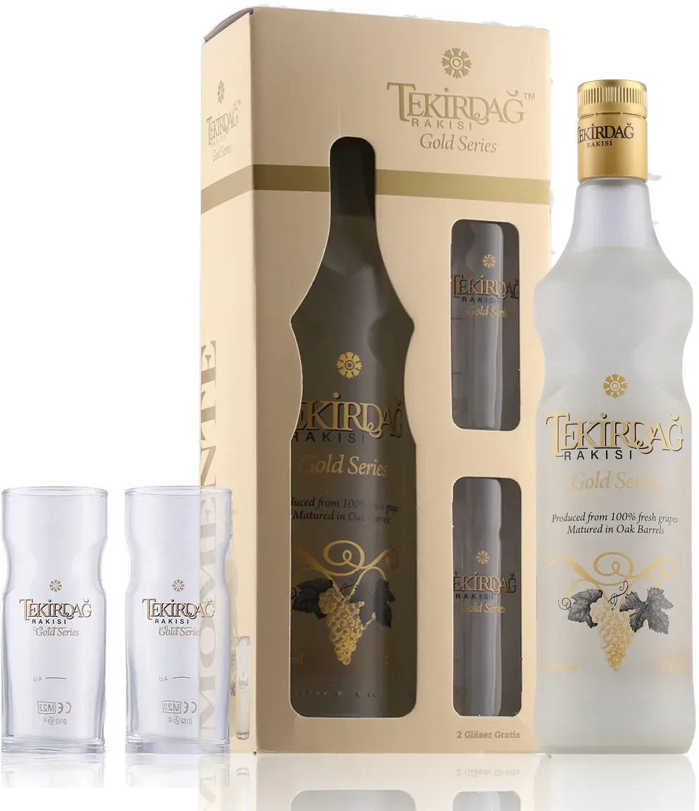 Tekirdag Rakisi - Gold Series Raki 45% Vol. 0,7l in Geschenkbox mit 2 Gläsern