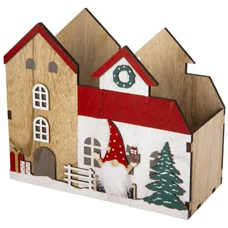 MICA Weihnachtsfigur Weihnachtsdorf mit Wichtel - ca. 22,5 x 10 x 19 cm braun|grün|rot
