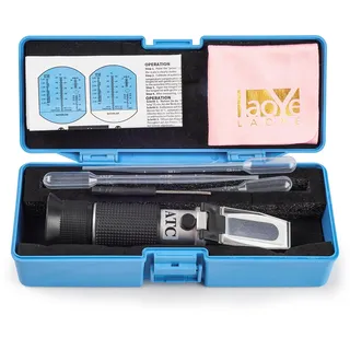 LAOYE Frostschutz Refraktometer Handrefraktometer Ethylenglykol Propylenglykol Kühlflüssigkeit Prüfer - Refraktometer für Kfz Kühlwasser, Scheibenwasser, Batteriesäure und AdBlue mit Pipette