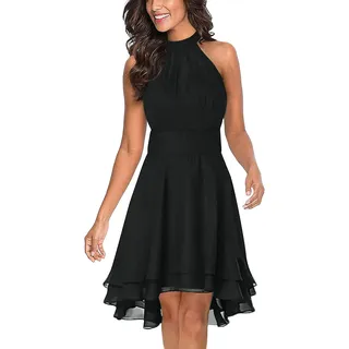 Onsoyours Damen Cocktailkleid Abendkleider Rockabilly Retro Vintage Neckholder Kleid Partykleid A Schwarz S - S