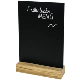 HMF 46452 Acryl Tischaufsteller Kreidetafel mit Holzfuß, T-Aufsteller, DIN A5 Schwarz