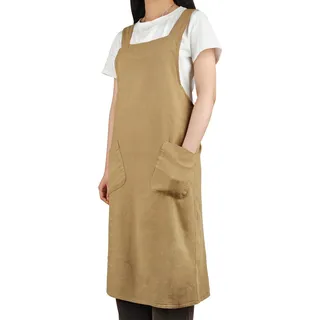 Small snail Japanischer Stil Schürze Baumwoll-Leinen Schürzen Kreuz Rücken Schürze mit 2 Taschen Einfarbige Schürze für Blumenladen, Kaffeehaus und Küche