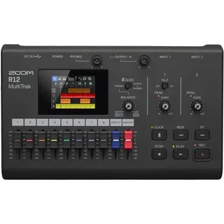 ZOOM R12 MultiTrak mobiler 8-Spur-Recorder und kompaktes Kreativ-Tonstudio für Musiker, per Touchscreen aufnehmen, schneiden, editieren, loopen, kopieren, Effekte integrieren, produzieren