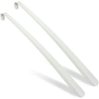 Relaxdays Schuhlöffel 2er Set, 58,5 cm lang, Schuhanzieher Metall, stabil, Aufhänger, Schuhanziehhilfe für Schuhe, weiß