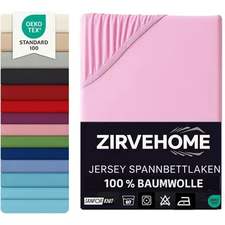 ZIRVEHOME Spannbettlaken Jersey-Baumwolle 180 x 200 - 200 x 200 cm Rosa