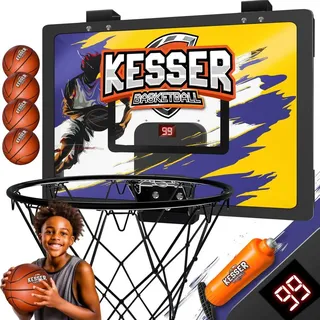 Kesser KESSER® Mini-Basketballkorb fürs Zimmer & Büro Tür-Basketballkorb Indoor Outdoor Basketball-Board für Kinder-Zimmer Wandmontage Basketballbrett inkl. Ballnetz Pumpe & Ball