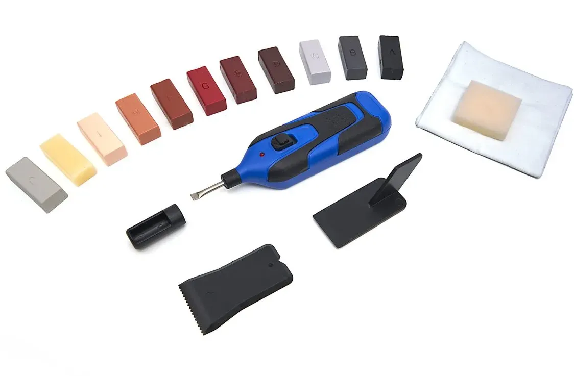HBM 11-teiliges Reparaturset für Laminat - Parkettböden und Möbel inklusive 11 Farben und Batterie