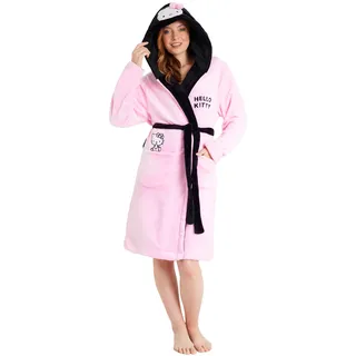 Hello Kitty Sanrio Bademantel Damen mit Kapuze, Cinnamoroll Kuromi Kuschelige Bademäntel, Morgenmantel, Geschenk Frauen Teens (XL, Rosa Hello Kitty) - XL