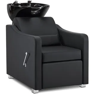 BarberPub Friseurstuhl mit Waschbecken Friseurwaschsessel Waschplatz 8675 - schwarz