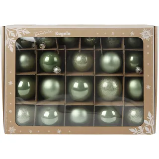 Trendline Weihnachtskugeln aus Glas Ø 5 cm,6 cm,7 cm salbei grün 42 Stück