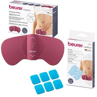 Beurer EM 50 Menstrual Relax, gegen Menstruationsschmerzen und Schmerzen aus Endometriose, TENS und Wärme-Funktion, mit wiederaufladbarem Akku, inkl. Nachkaufset bestehend aus 6 Gel Pads