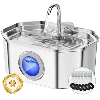 Apauk Katzenbrunnen, Trinkbrunnen für Katze, Trinkbrunnen Edelstahl, Ultraleiser Trinkbrunnen für Katze und kleine Hunde,mit LED-Fenster, S -3.2L Große Kapazität (A-6 Filter & 6 Schwämme)