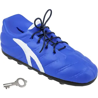 alles-meine.de GmbH 3D Effekt Spardose - Fußballschuh/Schuh - Sportschuh - blau & weiß - mit Schlüssel und Schloss - mit echten Schnürsenkel ! - 23 cm - stabile Sparbüchse au..