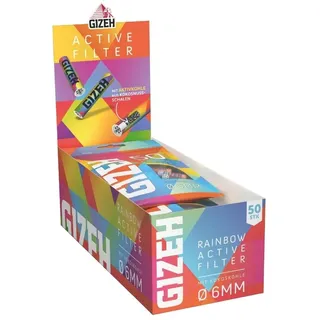 GIZEH RAINBOW Active Filter – Aktivkohlefilter 6 mm Durchmesser – Aktivkohlefilter slim mit Aktivkohle aus Kokosschale – Filter mit 27 mm Länge - 10 Beutel á 50 Filter, Weiß