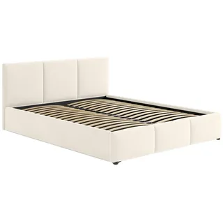 home collective Polsterbett Doppelbett 160x200 cm Samt beige | mit Lattenrost aus Metall und Stauraum mit hydraulischem Bettkasten | Beige