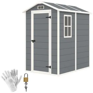 Outsunny Gerätehaus 2,1m2, Wasserdicht Gartenhaus mit Boden Pultdach, 131x186x198/172 cm, Geräteschuppen mit Abschließbar Tür, Fenster Fahrradgarage
