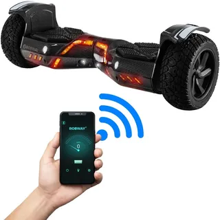 ROBWAY X2 Hoverboard | 700 Watt - 8,5 Zoll - 15 km/h - App - Bluetooth - LEDs - Für Erwachsene & Kinder - Self-Balance - Bis 120 Kg (Carbon 2.0) - Schwarz