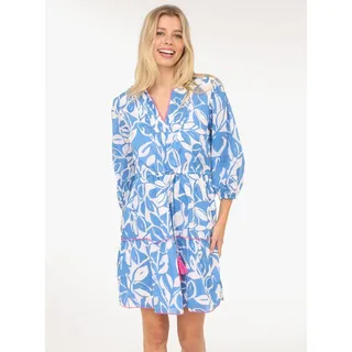 Zwillingsherz Sommerkleid "Blätter Zweifarbig" mit Tasseln und kontrastfarbigen Details blau M