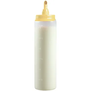 Bestron Teigportionierer mit Skala, Teigdosierer für 700 ml, für Crepes, Poffertjes, Pfannkuchen, Waffeln, Muffins oder Donutteig, Farbe: Weiß/Gelb