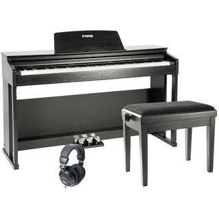 Fame Digitalpiano Set, DP-3000 BK, 88 Tasten, Hammermechanik, 20 Sounds, 128-fache Polyphonie, integrierter Effektprozessor, Klavierbank, Kopfhörer, Notensammlung, Schwarz.