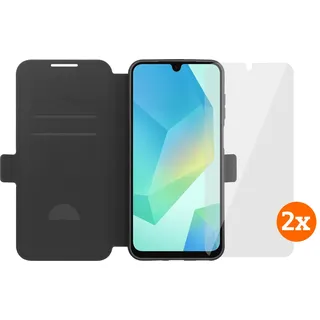 BlueBuilt Samsung Galaxy A17 4G/5G Book Case Schwarz + Panzerglas Doppelpack