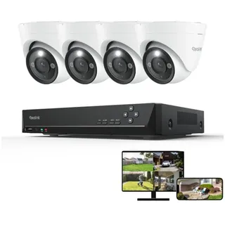 Reolink 12MP PoE Überwachungskamera Set Outdoor, 4X 12MP Dome Überwachungskameras mit Personen-/Fahrzeugerkennung, 30m Nachtsicht, 24/7 Aufzeichnung und 4 Kameras 2-Wege-Audio, Spotlights, RLK8-1200D4-A