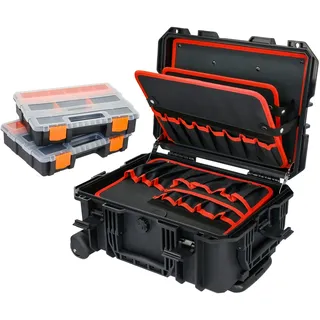 HMF 15604-02 Outdoor Werkzeugtrolley, Werkzeugkoffer leer mit Rollen, 46,5 x 36 x 22,5 cm
