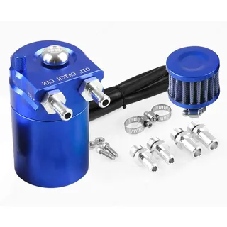 PRINDIY Auto Oil Catch Tank Kann Universal Auto Öl Lagertank mit Luftfilter Baffled, 300 ML (Blau)