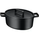 Flavour Ovaler Gusseisen-Bräter 33 x 26 cm mit Aromadeckel, Schwarz
