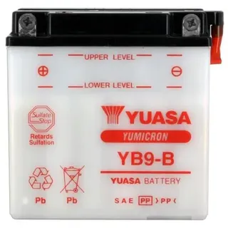 Motorradbatterie Yuasa YB9-B Dry - Trocken geliefert - 12 V 9 Ah - Maße: 137 x 76 x 140 mm kompatibel mit PIAGGIO D-M-B-NRG 2T H2O POW 50