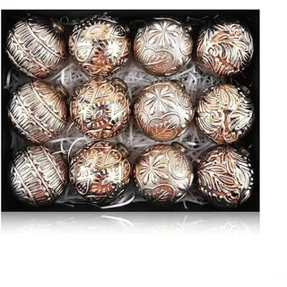 Snowchecking Weihnachtskugeln-Set, 8 cm, Vintage-Stil, hängende Dekorationen für Baum, Urlaub, Party, Heimdekoration, Festival, Gold, Weiß, Braun, 12 Stück