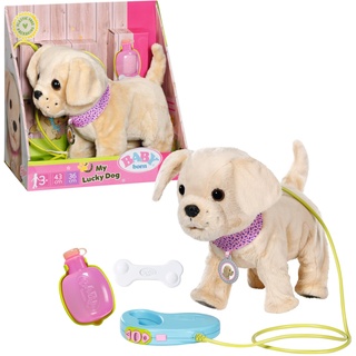 BABY born My Lucky Dog mit 5 verschiedenen Funktionen, für Kinder ab 3 Jahren, funktioniert mit Batterien, inkl. Halsband, Leine, Flasche und Knochen, 835197 Zapf Creation