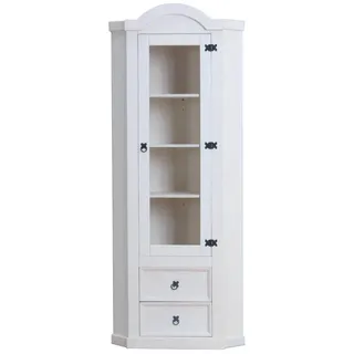 VCM ebuy24 New Mexico Eckschrank mit 1 Glastür und 2 Schubladen, Weiß gewachst.