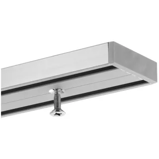 Gardineum 200 cm Vorhangschiene, alle Längen bis 4,00 m möglich, Aluminium alu-silber, 2-läufige Objektschiene, vorgebohrt