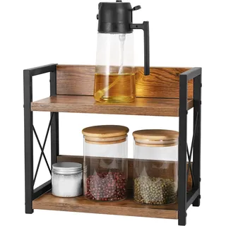 Kssvzz Gewürzregal Stehend mit 2 Ebenen, Küchenregal Arbeitsplatte, Kleines Regal Holz für Küche, Wohnzimmer, Esszimmer, Büro, Badezimmer
