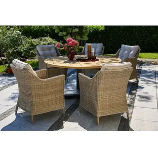 Sunfun Pauline Gartenmöbel-Set II  (7 -tlg., Aluminium, Teak, Akazie, Polyrattan, Anthrazit, Beige)