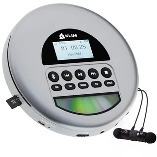 KLIM Nomad CD Player Bluetooth - Tragbarer CD-Player Discman mit langlebigem Akku - Inklusive Kopfhörer - CD-R, CD-RW, MP3 - Mit TF-Reader, Radio FM - Ideal für Autos - Portable Diskman