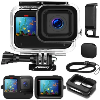 Wasserdichtes Gehäuse für GoPro Hero 13, 12, 11, 10, 9, schwarz, gehärtetes Glas, Displayschutzfolie, Silikonhülle, Schutzhülle, Zubehör-Set für Gopro13, Gopro12, Gopro11, Gopro10, Gopro9, Go Pro -04E