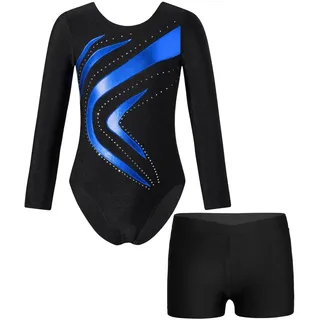 YGLEEULI Turnanzug Mädchen Gymnastikanzug Body Langarm Dancewear Sets Ballett Outfit for Mädchen Eiskunstlauf Overall(Blue,8Y)